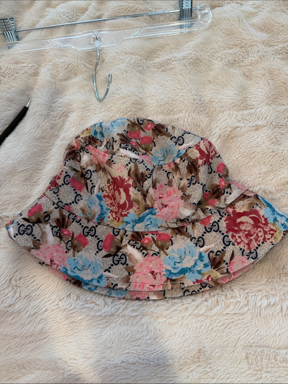 kids floral Canvas Bucket Hat - Pink, Blue & Red